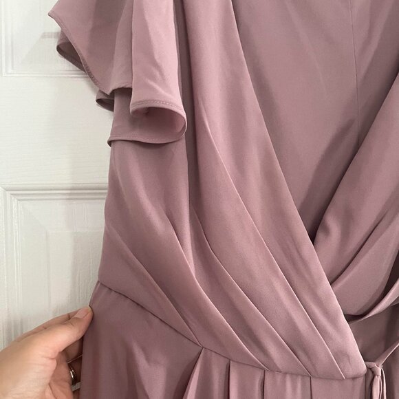 David's Bridal Flutter Sleeve Wrap Dress / Bridesmaid / Quartz / Size 14 - NWT - Picture 10 of 10